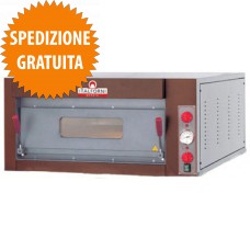 Forno Pizzeria 4 Pizze a 1 Camera Elettrico, Piano in Refrattario con Frontale Rustico